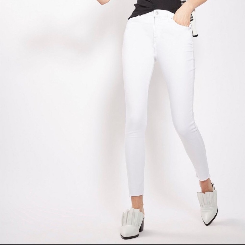 Topshop Moto White Jamie Raw Hem High Rise Jeans